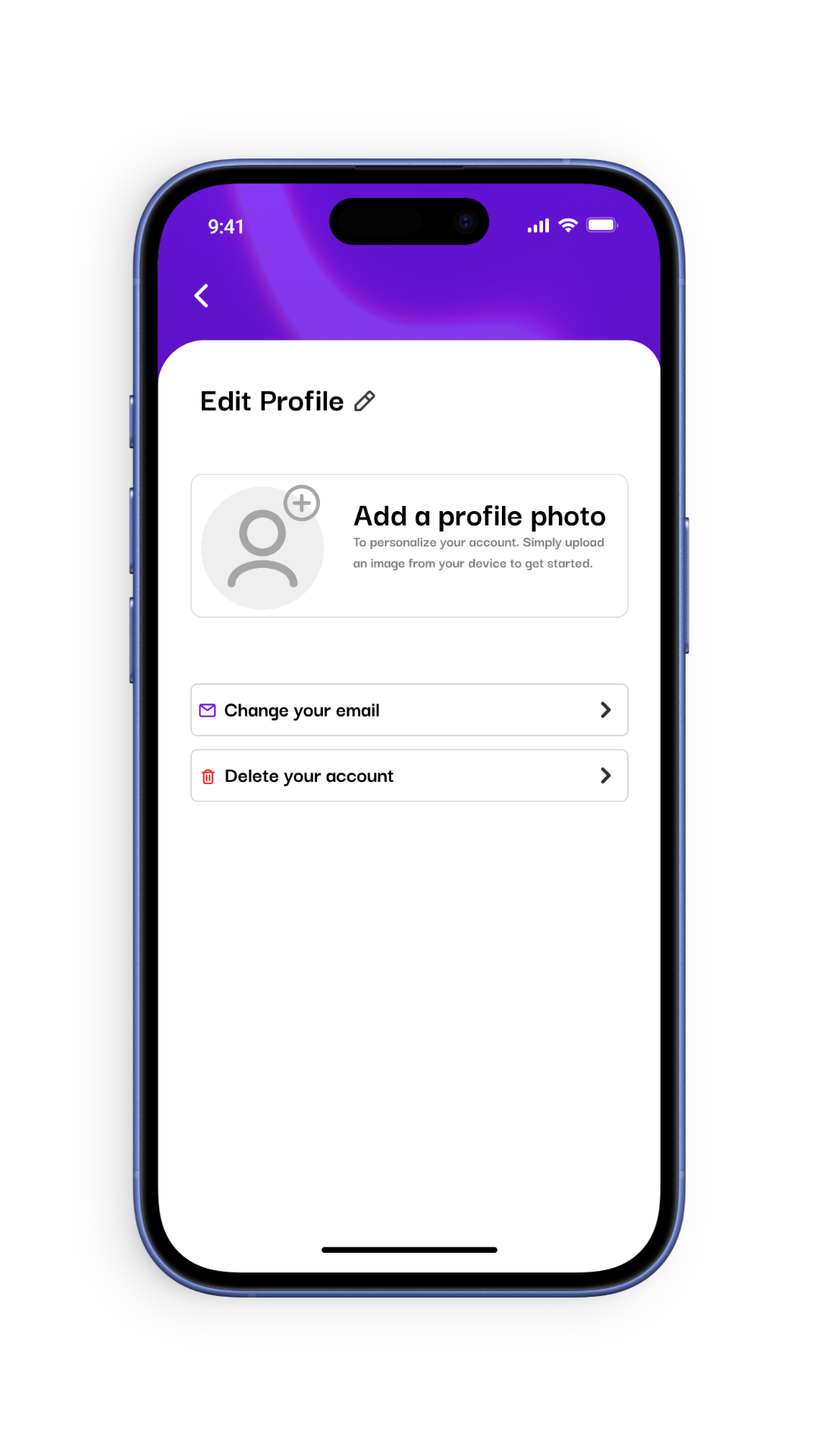Edit profile with delete option