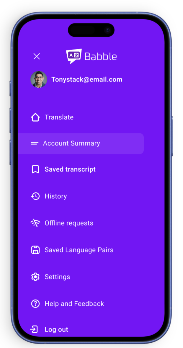 Babble navigation menu