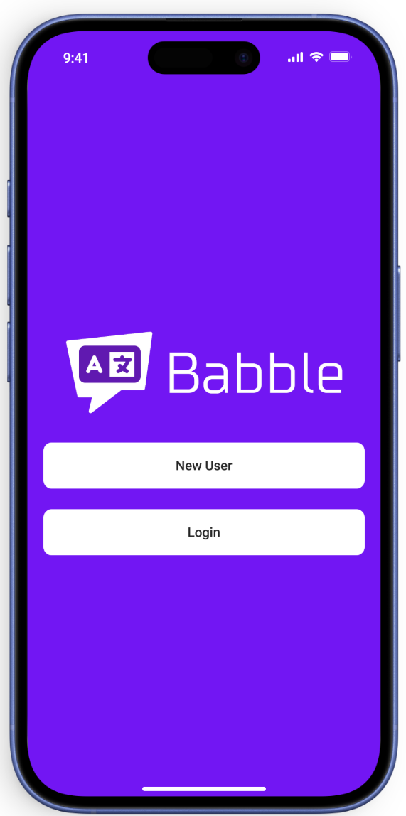 Babble login screen